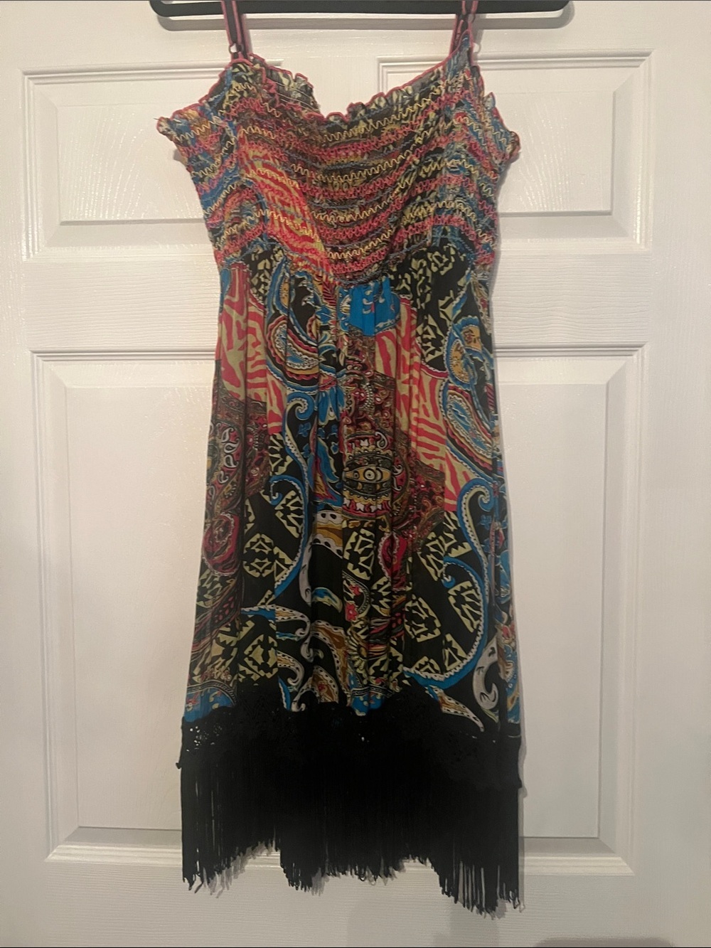 Sugarlips Multicolor Paisley Fringe Mini Dress - Black, Blue, Red, Yellow - Picture 5 of 6
